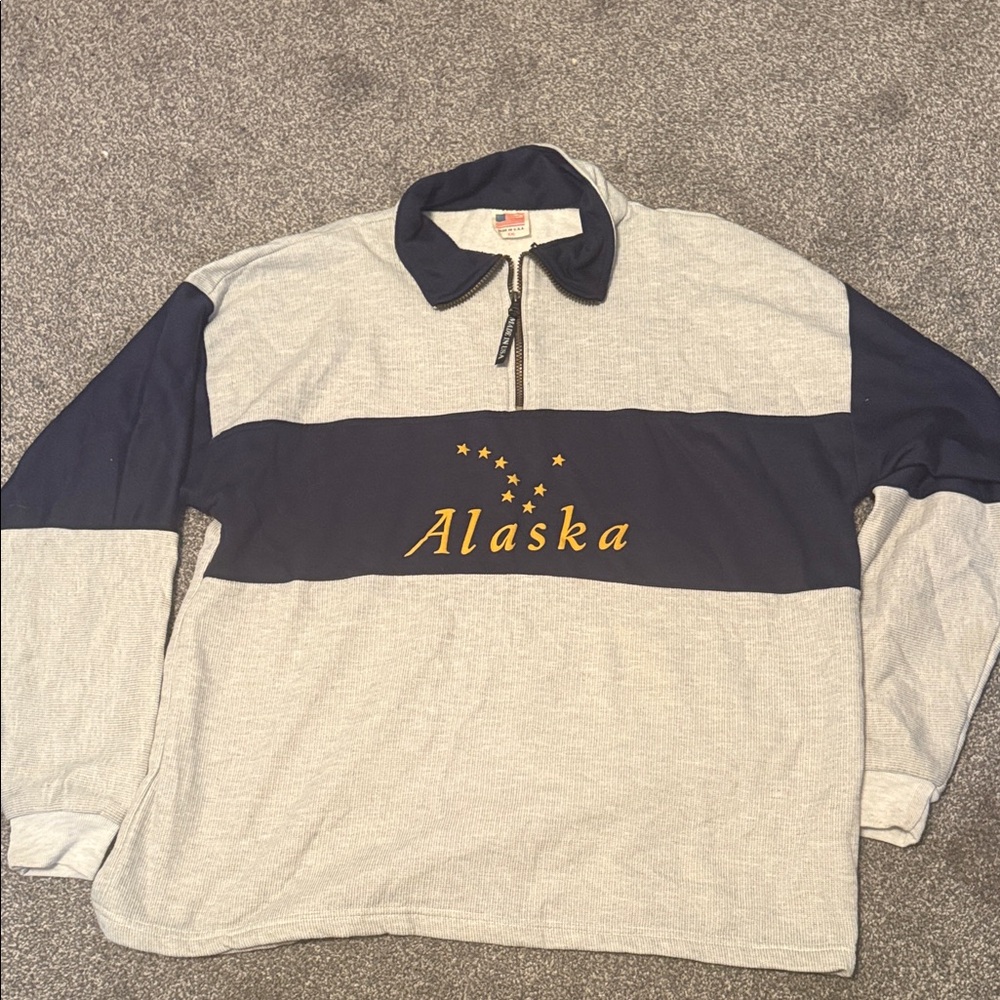 Alaska Pullover with Navy and Gray Design - vintage made In USA